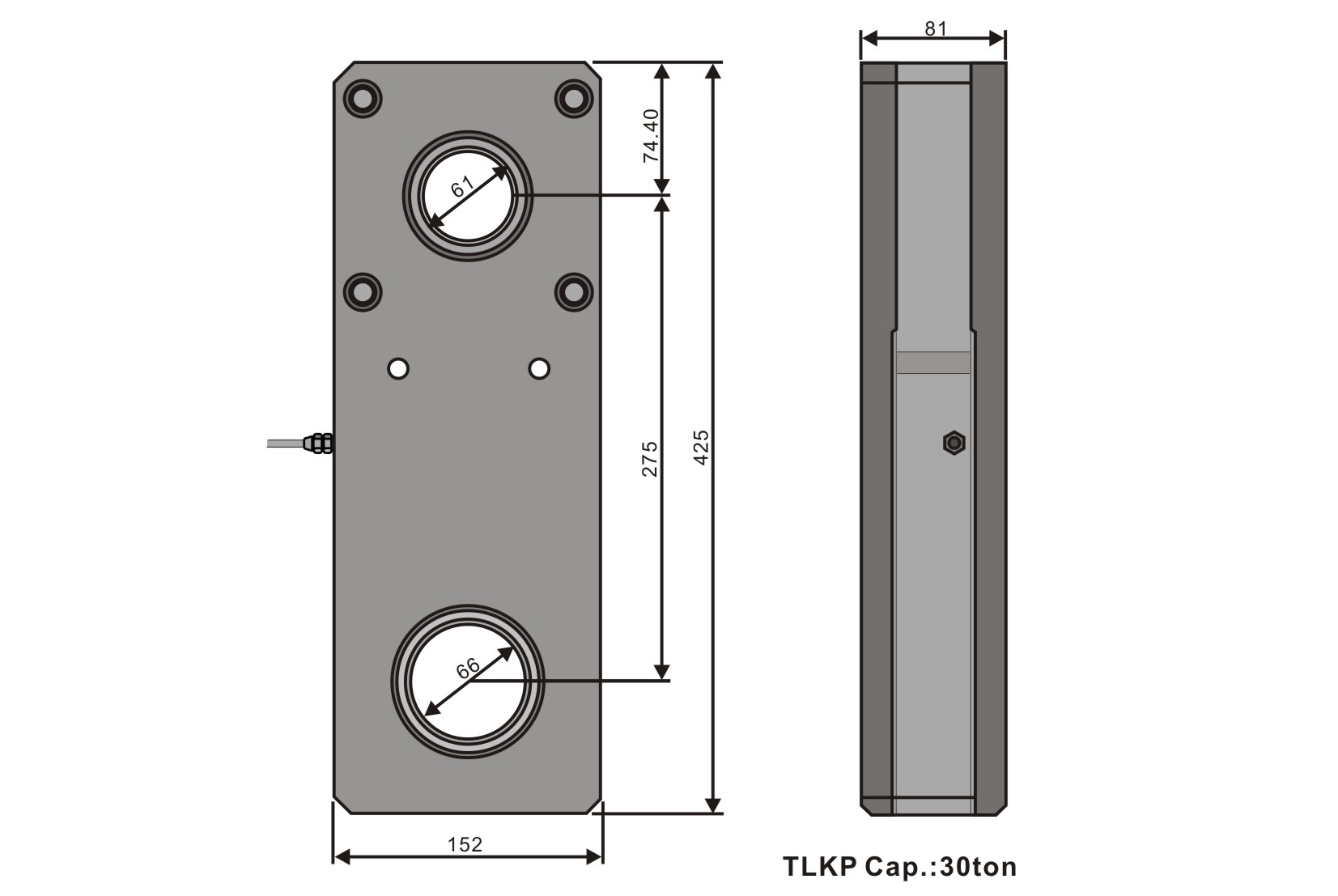 Tension link with overload protection TLPK 30t dimension